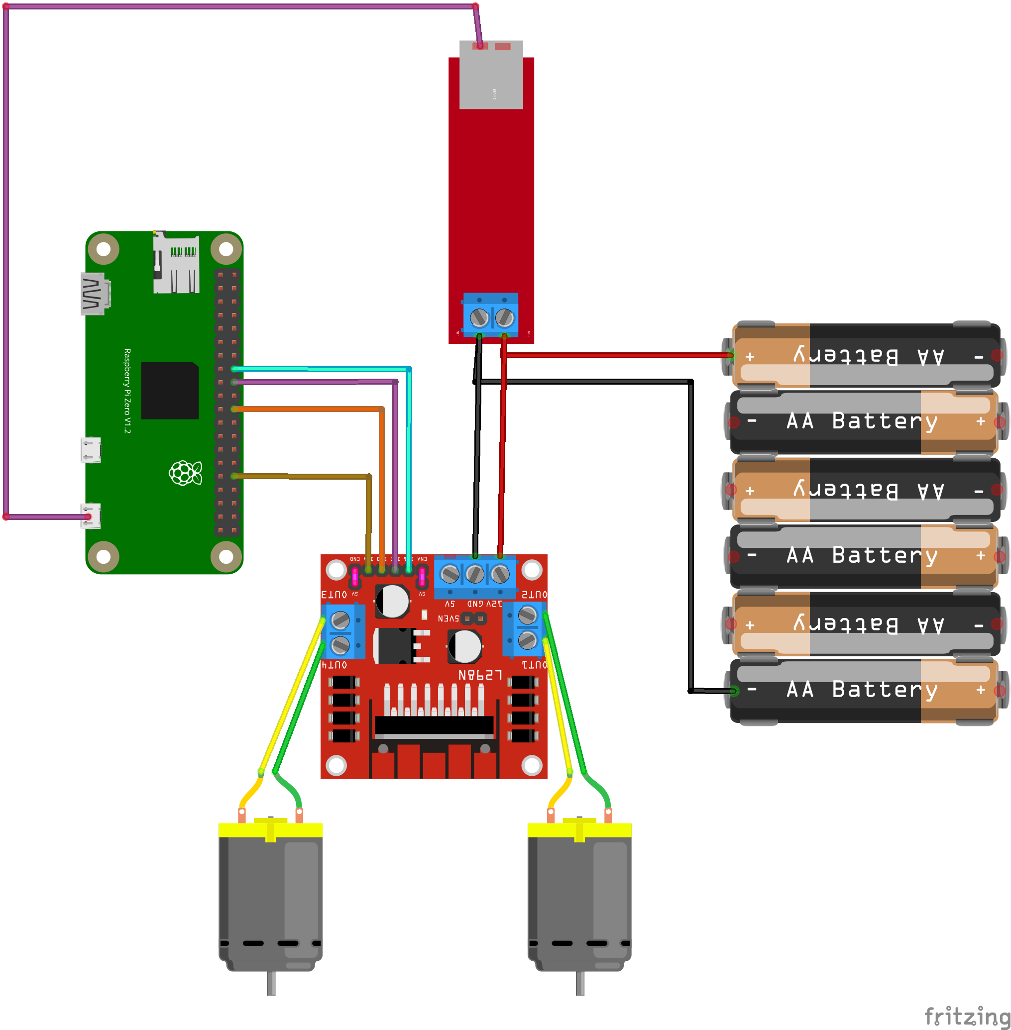 Schaltplan Fahrzeug mit Raspi und zwei Antriebsmotoren