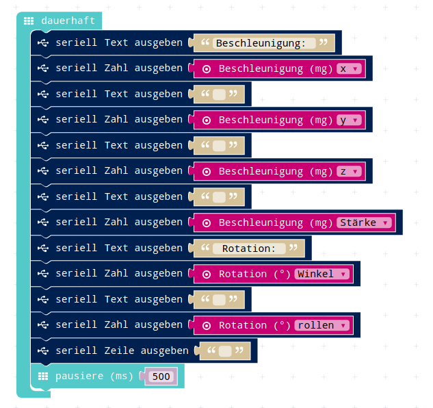 Makecode Beschleunigungs- und Rotationswerte
